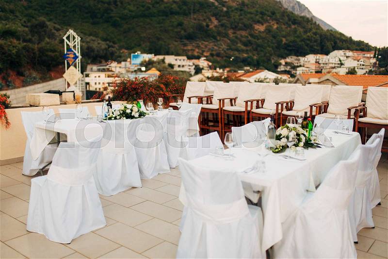Wedding table in the mountains. Wedding in Montenegro, stock photo