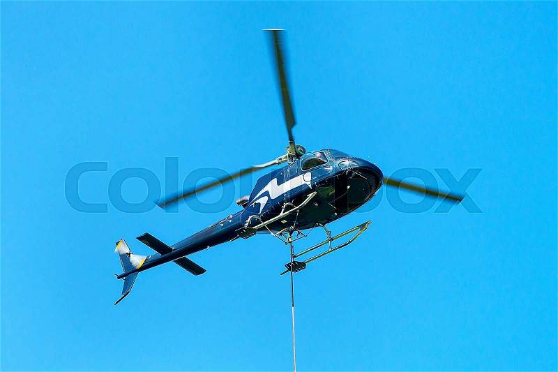 Helicopter in the sky of Lavaux, Lavaux-Oron district, Switzerland, stock photo