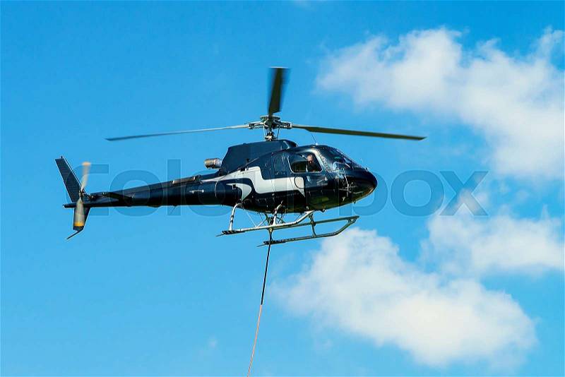 Helicopter in the sky at Lavaux, Lavaux-Oron district, Switzerland, stock photo