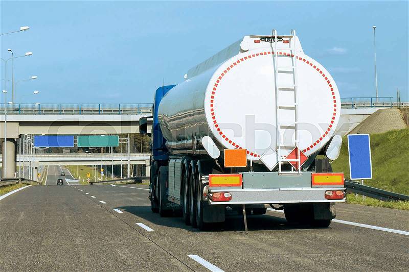 Tanker storage truck on the highway in Poland, stock photo