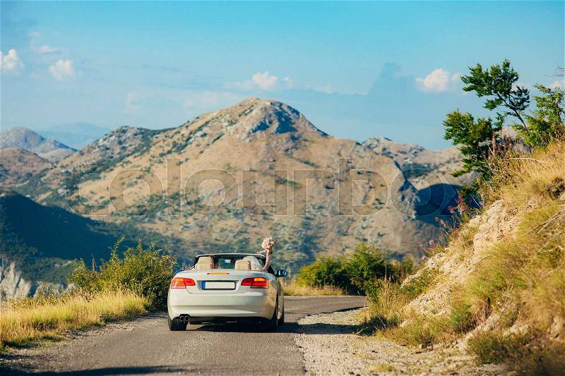 The car rides on mountain roads in Montenegro, stock photo