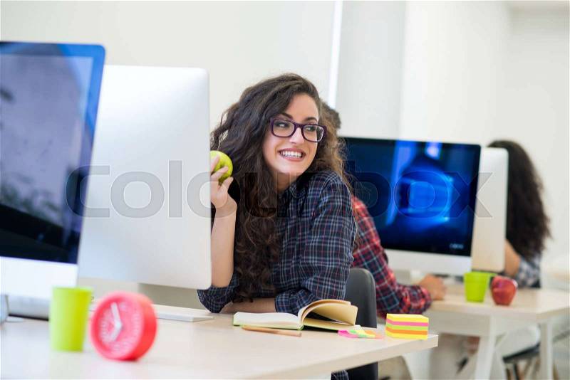 Startup business, software developer working on computer at modern office, stock photo
