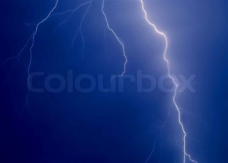 Lightning strike in the darkness close up, stock photo