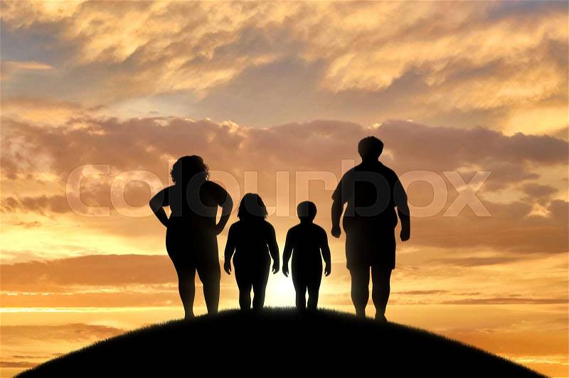 Fat family suffering from obesity. Concept of obesity, stock photo
