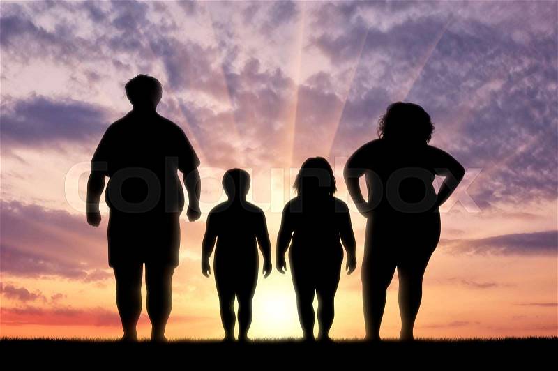 Fat family suffering from obesity. Concept of obesity, stock photo