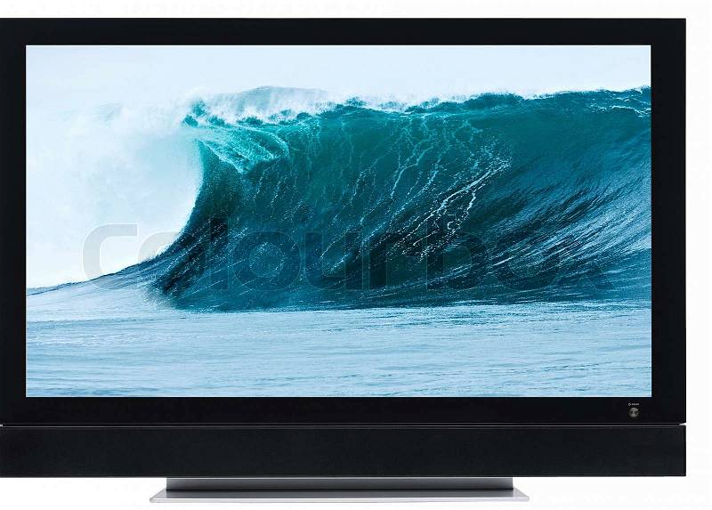 Lcd screen with wave wallpaper close up, stock photo