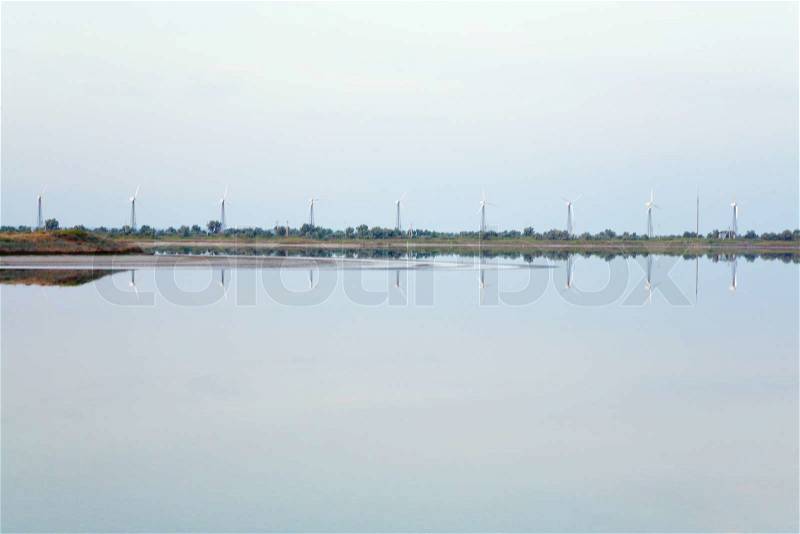 Wind-mill electric generating plant (near Scholkino Town, Crimea, Ukraine), stock photo