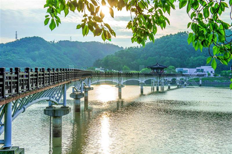 Wooden bridge or Wolyeonggyo bridge in Andong,Korea, stock photo