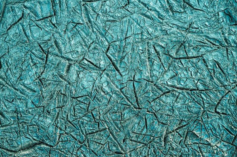 Cracked on wall or earth texture, blue, green background, stock photo
