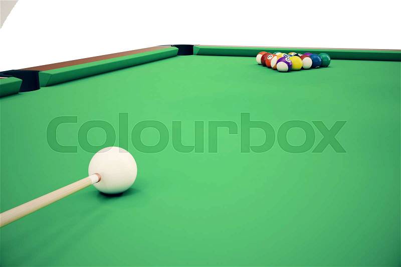 3D illustration pool billiard game. American pool billiard. Pool billiard game, Billiard sport concept, stock photo
