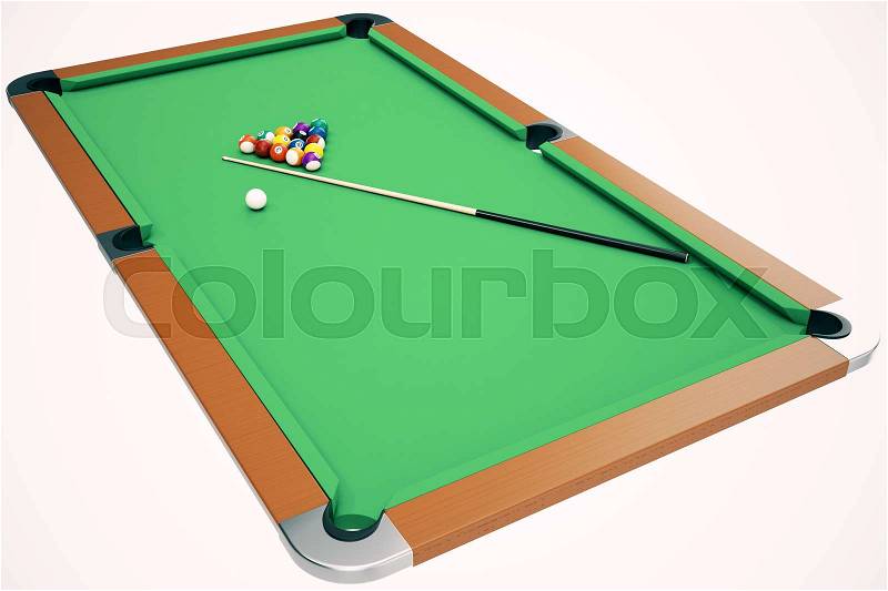 3D illustration Billiard balls in a green pool table, pool billiard game, Billiard concept, stock photo