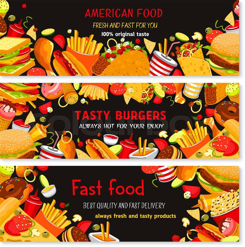 Fast food restaurant vector banners. Set of fastfood meals and