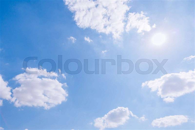 Cloudy sky and blue clear sky clouds and sun background, stock photo