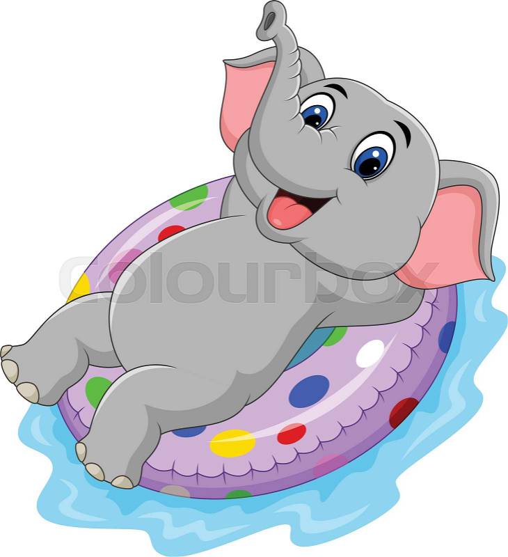 Vector illustration of Cartoon elephant with inflatable ring, vector