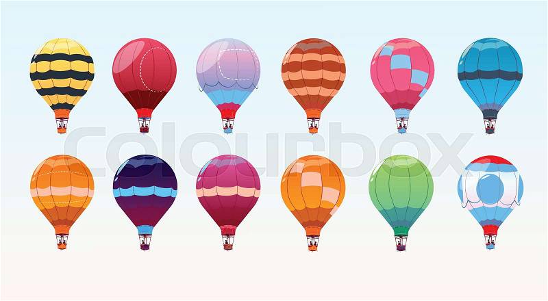 Colorful Air Balloons Set, Airship Collection Flat Vector Illustration, vector
