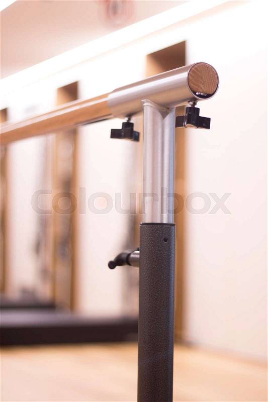 Yoga, dance and pilates studio gym bar training equipment for exercise, rehabilitation, physical therapy and stretching, stock photo