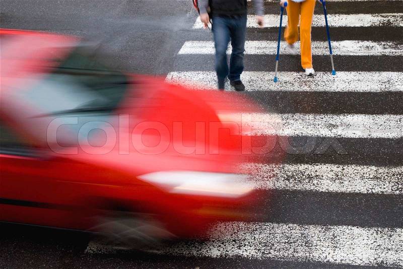 Car with pedestrians, stock photo