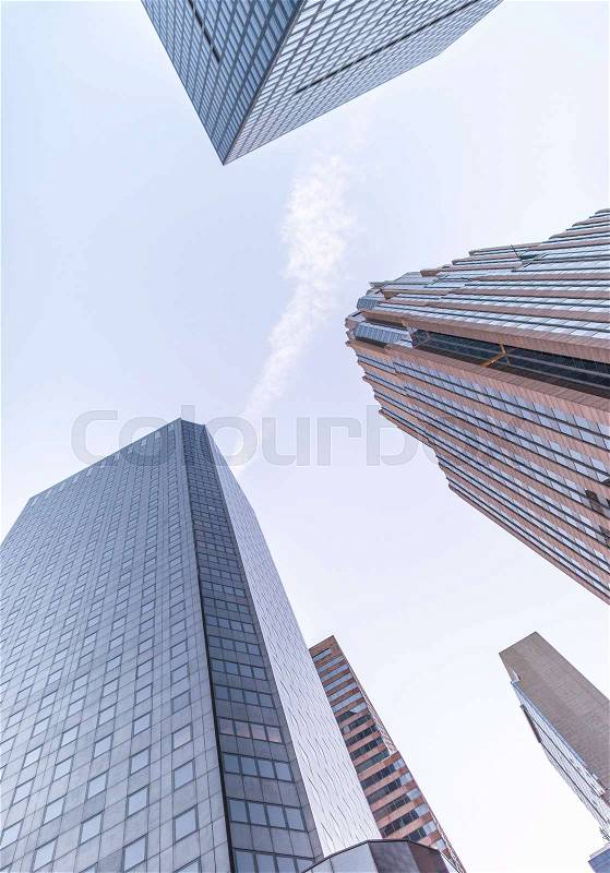 New York City buildings upward view from street, stock photo