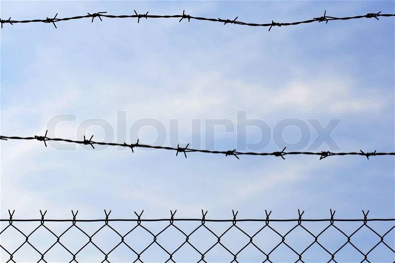 Wired fence with barbed wires, stock photo