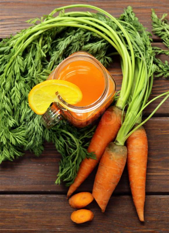 Natural organic fresh juice from carrots, healthy food, stock photo