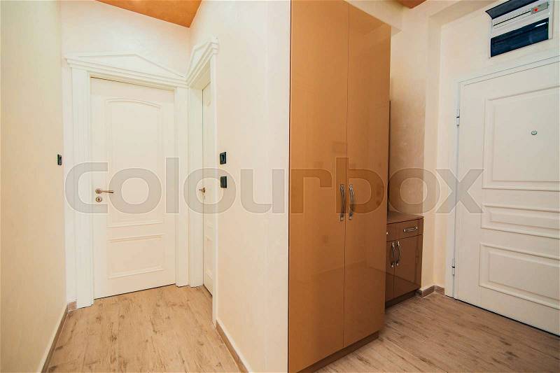 Corridor in the apartment. The front door to the room, stock photo