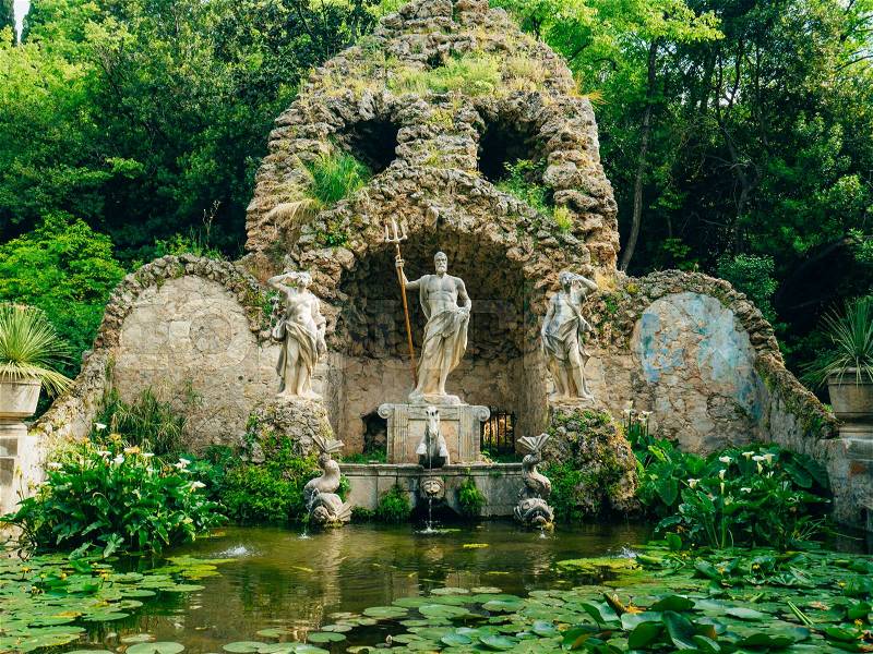 Fountain Neptune in Trsteno Arboretum, Dubrovnik, Croatia, stock photo
