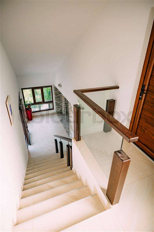 The staircase in the apartment. Design interior of the apartment, stock photo