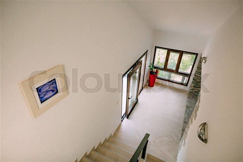 The staircase in the apartment. Design interior of the apartment, stock photo
