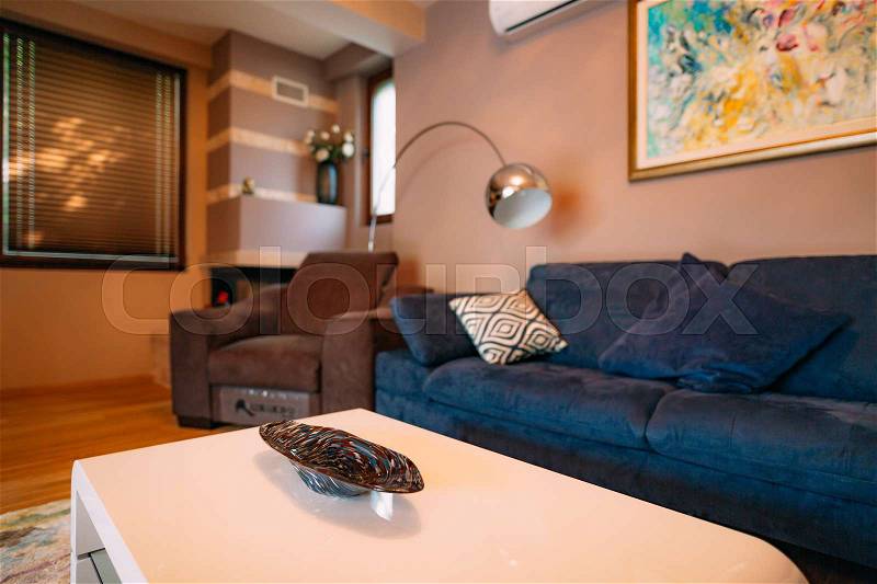Coffee table. The interior design of the apartment. Hotel room, living room, stock photo