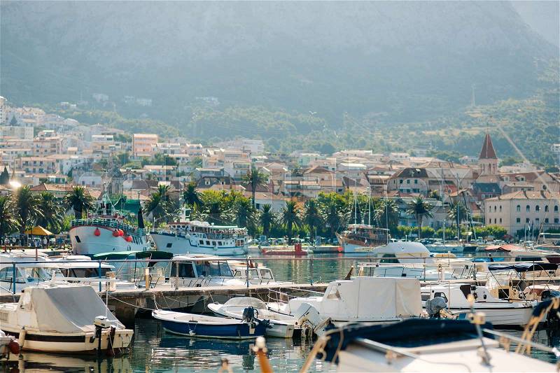 Boat dock, the city of Makarska, Croatia, stock photo