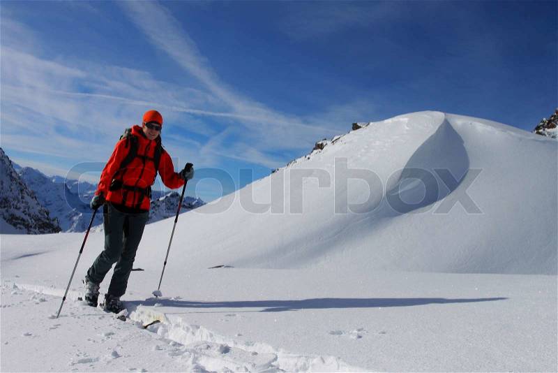 Ski touring in the Alps, stock photo