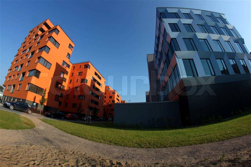 Modern blocks of flats in jolly colors, stock photo