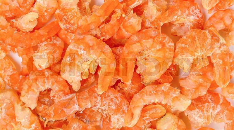 Dried shrimp on the white background texture, stock photo