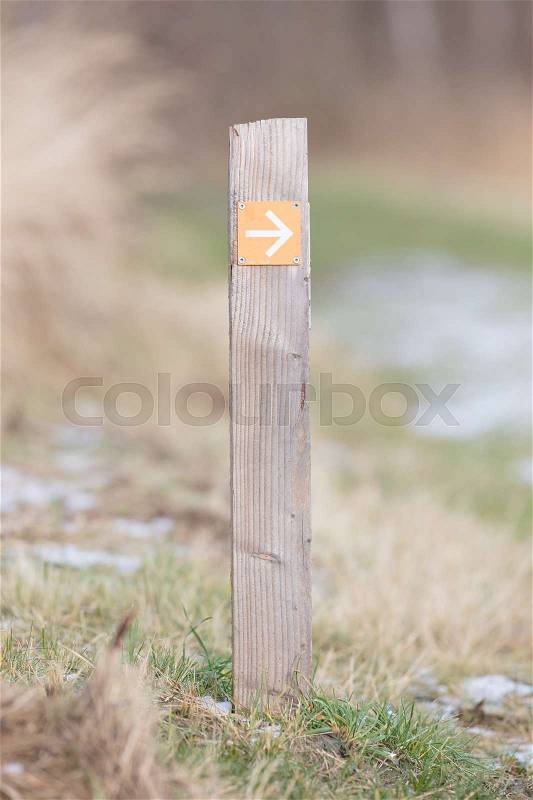 Public footpath sign, route through dutch nature, stock photo