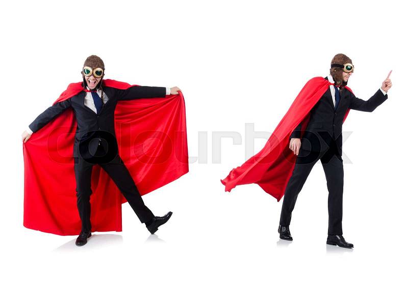 Man in red cover isolated on white, stock photo