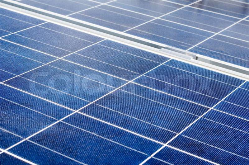 Closeup of solar panel and polycrystalline photovoltaic cells, stock photo