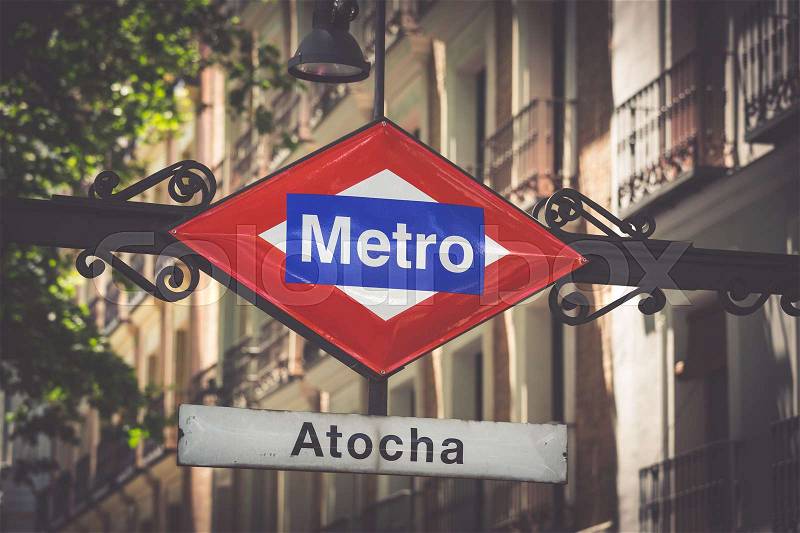 Atocha Metro Station Sign in Madrid Spain, stock photo