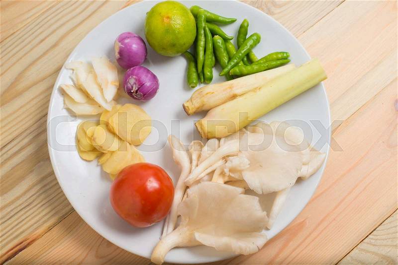 Vegetable Ingredients thai food on the wood backgrounds, stock photo