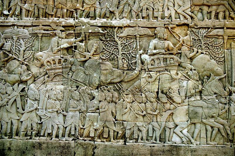 Bas Relief Statue of Khmer Culture in Angkor Wat, Cambodia, stock photo