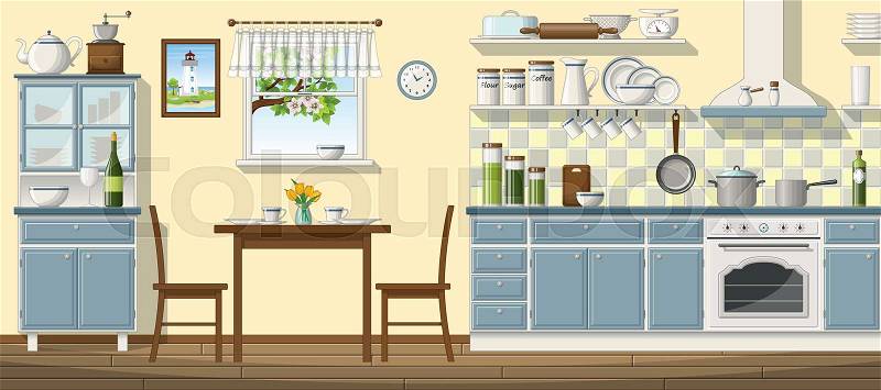 Stock vector of 'kitchen, table, flowers'