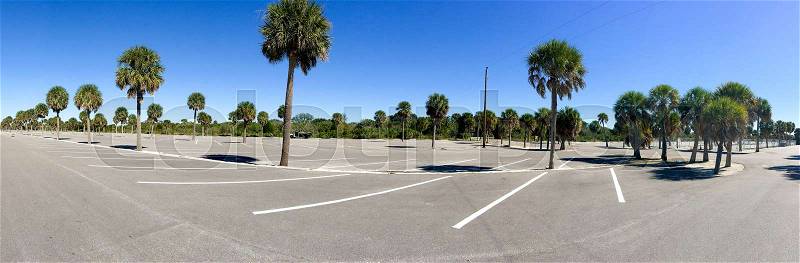 Panoramic view of empty car parking, stock photo