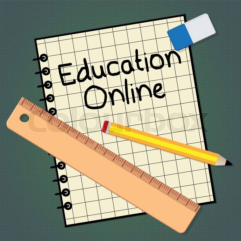 Education Online Notebook Represents Internet Learning 3d Illustration, stock photo