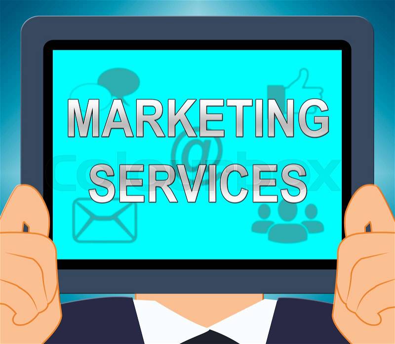 Marketing Services Tablet Showing Promotion Offers 3d Illustration, stock photo