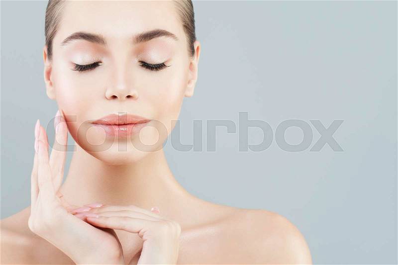 Spa Face. Beautiful Model Woman with Healthy Skin. Spa Beauty, Facial Treatment and Cosmetology, stock photo