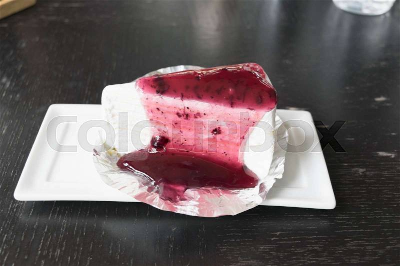 Cherry cake on the table in cafe, Joyful with coffee time concept, stock photo