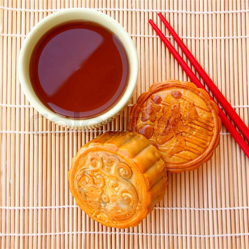 Mooncake and tea,Chinese mid autumn festival food. , stock photo