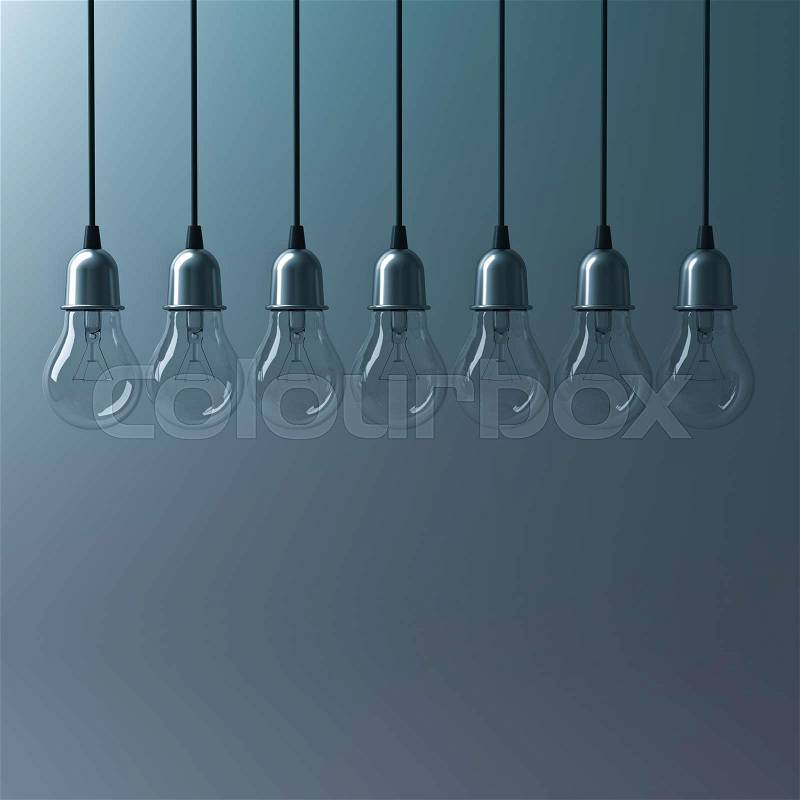 Abstract hanging light bulbs on dark green background with blank space , creative idea concept. 3D rendering, stock photo