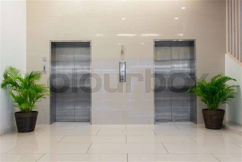Elevator with closed door, stock photo