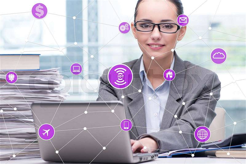 The internet of things concept with businesswoman, stock photo