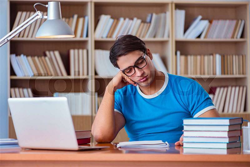 The student preparing for college exams, stock photo